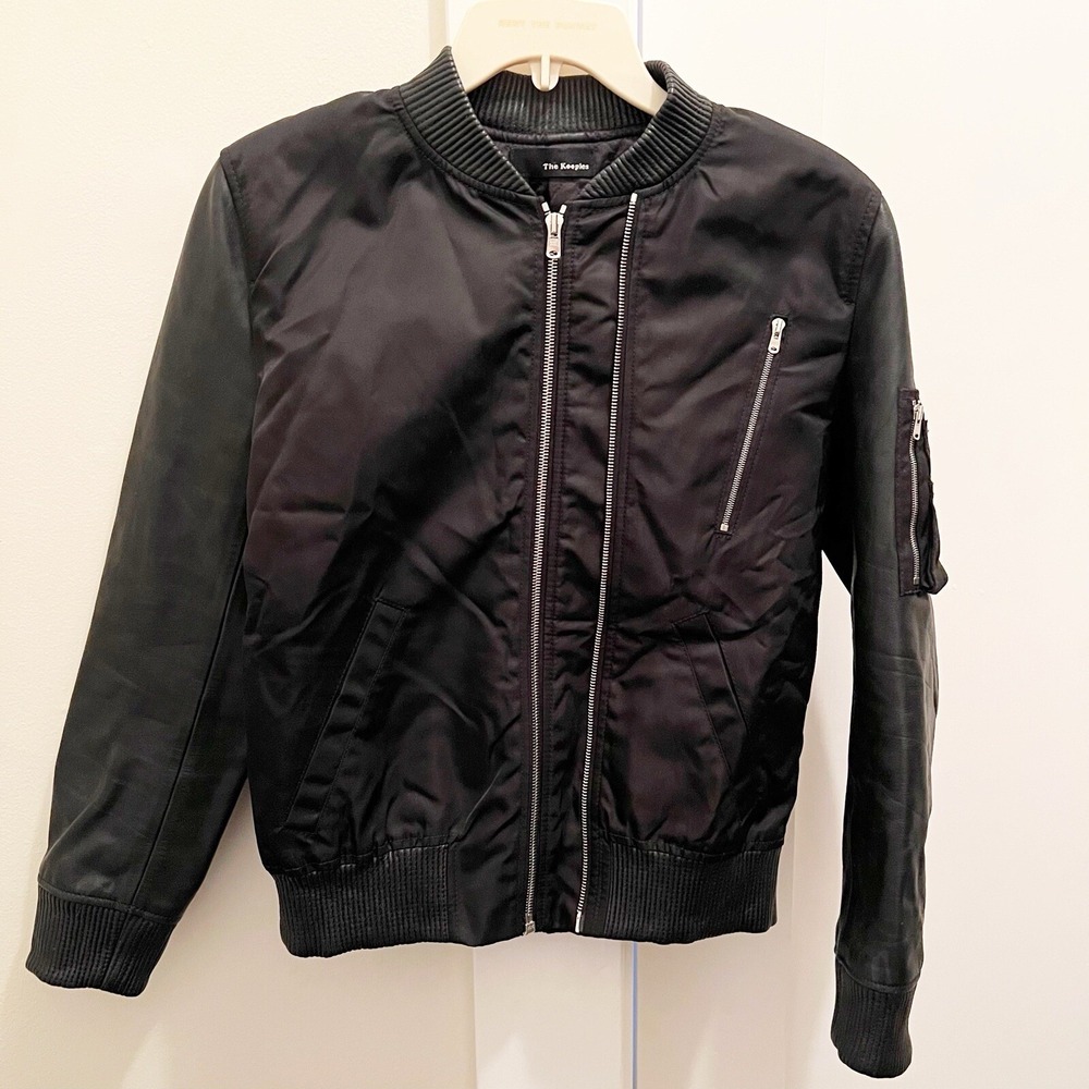 The Kooples Black Bomber Jacket Large Cow Leather Yoke